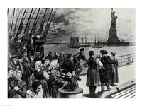 New York - Welcome to the land of freedom - An ocean steamer passing the Statue of Liberty Fine Art Print