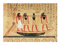 Papyrus depicting a man being transported on a barque to the afterlife Fine Art Print