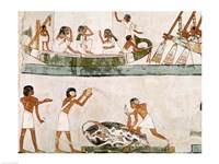 Sacrifice and purification of a bull, and a sailing ritual, from the Tomb of Menna Fine Art Print