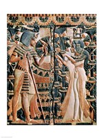 Tutankhamun and his wife Ankhesenamun in a garden Fine Art Print