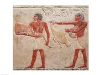Relief depicting servants carrying a haunch of beef and a duck, from the Tomb of Princess Idut Fine Art Print