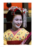 Japanese Geisha with Flowers in Her Hair Fine Art Print
