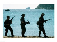 U.S. Navy Special Forces (S.E.A.L.) Team Patroling Beach Fine Art Print