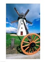 Low angle view of a traditional windmill, Skerries Mills Museum, Ireland (with a wheel) Fine Art Print