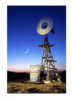 Industrial windmill at night, California, USA Fine Art Print