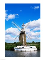 Low angle view of a traditional windmill, Thurne, Norfolk Broads, Norfolk, England Fine Art Print
