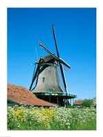 Windmill and Cyclists, Zaanse Schans, Netherlands Fine Art Print