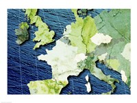 Close-up of a world map - blue and green Fine Art Print