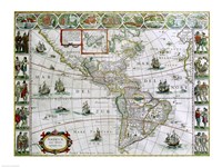 Map of North and South America, Joan Bleau, 1630 Fine Art Print