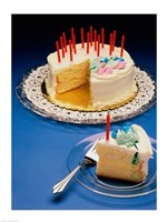 Close-up of candles on a birthday cake - various sizes