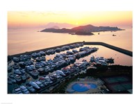 Sunrise over Peng Chau Island with Discovery Bay Marina in foreground, Hong Kong, China Fine Art Print