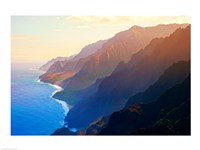 Mountain range at sunrise, Na Pali Coast, Kauai, Hawaii, USA Fine Art Print