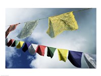 Low angle view of prayer flags, Kathmandu, Nepal Fine Art Print