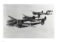 Four fighter planes in flight, P-38 Lightning Fine Art Print