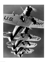 Low angle view of five fighter planes flying in formation Fine Art Print