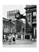 Clock mounted on the wall of a building, Marshall Field Clock, Marshall Field and Company, Chicago, Illinois, USA Fine Art Print