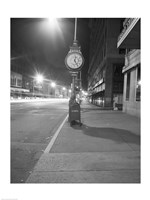 Night view with street clock and mailbox Fine Art Print