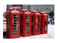 Telephone booths in a row, London, England Fine Art Print