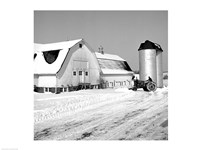 Farmer on Tractor Clearing Snow Away Fine Art Print