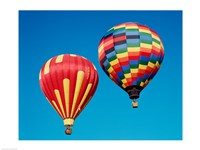 2 Rainbow Hot Air Balloons Floating Together Fine Art Print