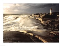 Waves crashing against rocks, Peggy's Cove Lighthouse, Peggy's Cove, Nova Scotia, Canada Fine Art Print