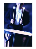 Young Man Playing The Drums Black And White Fine Art Print