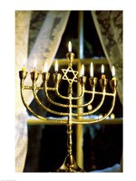 Close-up Of Lit Candles On A Menorah And Window - various sizes