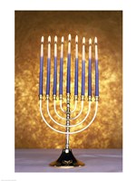 Close-up of lit candles on a menorah Fine Art Print