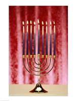Close-up Of Lit Candles On A Menorah On Red - various sizes