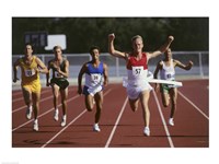 Male athletes running on a running track Fine Art Print