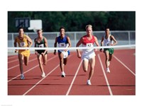Male athletes running on a running track Fine Art Print