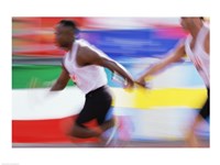 Side profile of two young men passing a relay baton Fine Art Print