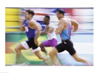 Side profile of three men running on a track Fine Art Print