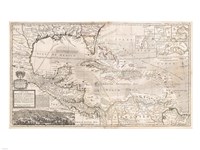 1732 Herman Moll Map of the West Indies, Florida, Mexico, and the Caribbean Fine Art Print