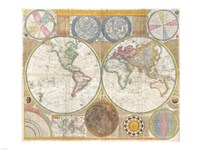 1794 Samuel Dunn Wall Map of the World in Hemispheres, 1794 - various sizes