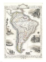 1850 Tallis Map of South America Fine Art Print