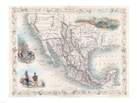 1851 Tallis Map of Mexico, Texas, and California Fine Art Print