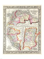 1860 Mitchell's Map of Peru, Ecuador, Venezuela, Columbia and Argentina Fine Art Print