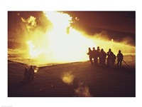 High angle view of firefighters extinguishing a fire Fine Art Print