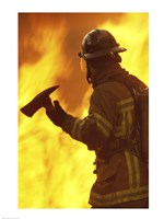 Firefighter holding an axe Fine Art Print