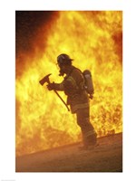 Side profile - firefighter holding an axe Fine Art Print