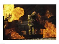 Side profile of a firefighter holding an axe Fine Art Print