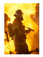 Side profile of a firefighter (holding axe) Fine Art Print