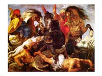Hippopotamus and Crockodile Hunt Fine Art Print