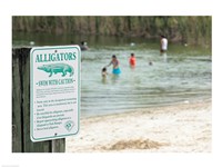 Alligators warning sign at the lakeside, Florida, USA Fine Art Print