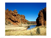 Lake surrounded by rocks, Glen Helen Gorge, Northern Territory, Australia Fine Art Print