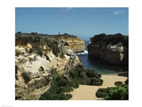 High angle view of rock formations on the coast, Loch Ard Gorge, Port Cambell National Park, Victoria, Australia Fine Art Print