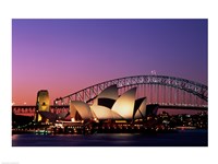Opera house lit up at night, Sydney Opera House, Sydney Harbor Bridge, Sydney, Australia - various sizes