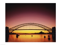 Silhouette of a bridge across a harbor, Sydney Harbor Bridge, Sydney, New South Wales, Australia Fine Art Print