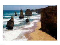 High angle view of rocks on the beach, Twelve Apostles, Port Campbell National Park, Victoria, Australia Fine Art Print